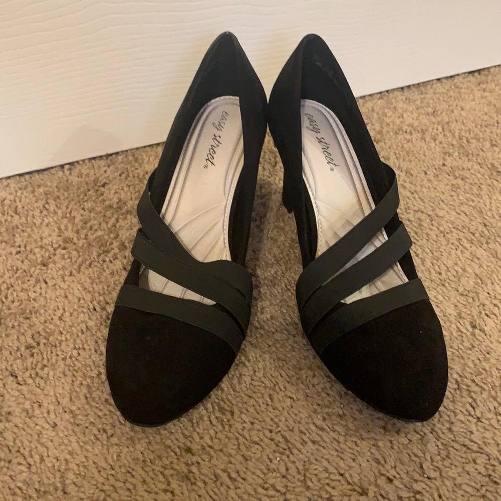 Black strapped business heels